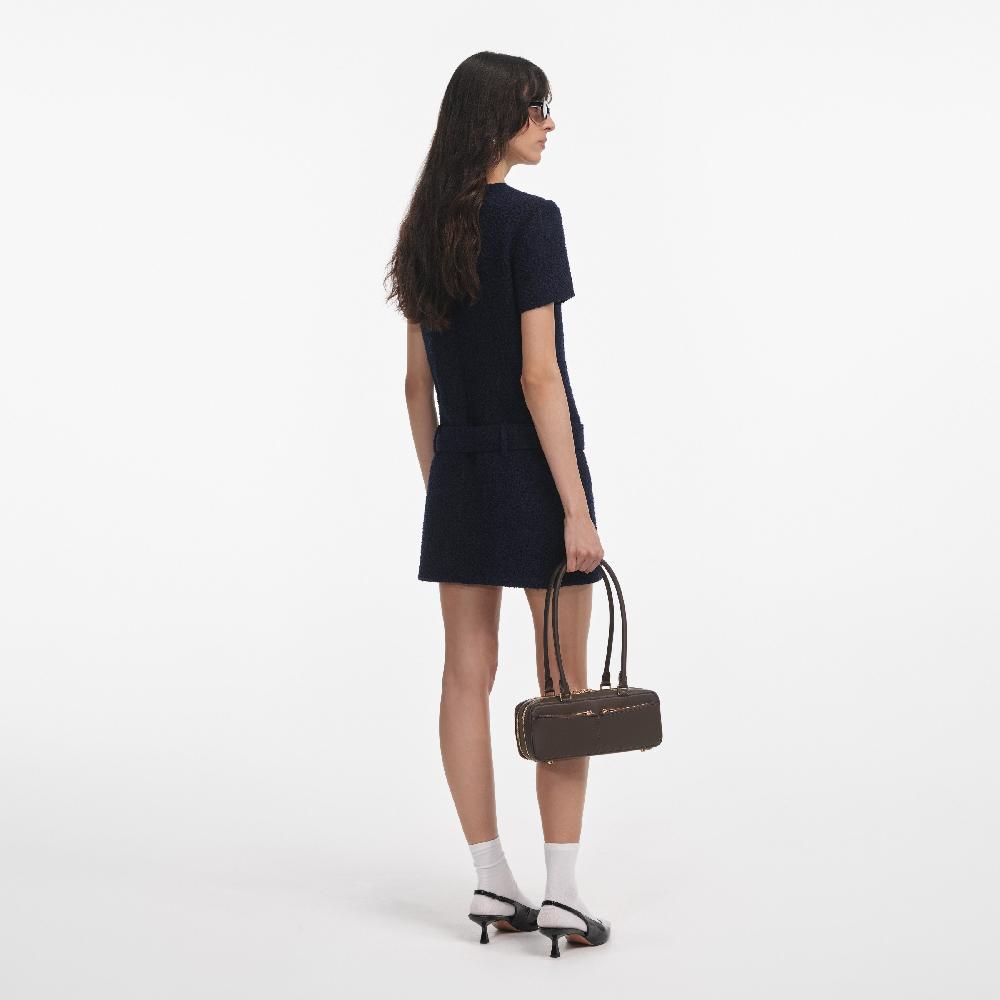Self Portrait Navy Boucle Mini Dress CLOTHING