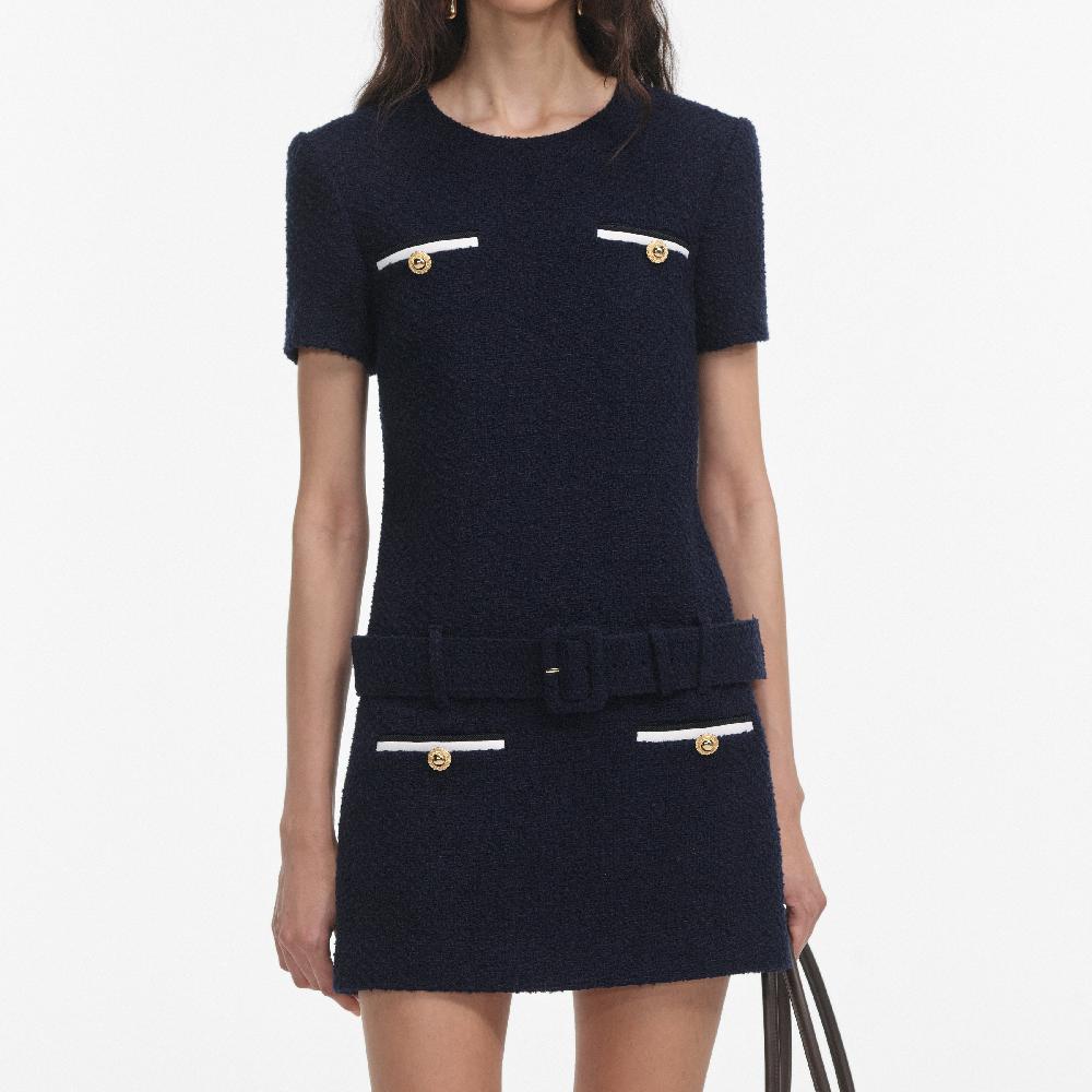 Self Portrait Navy Boucle Mini Dress CLOTHING