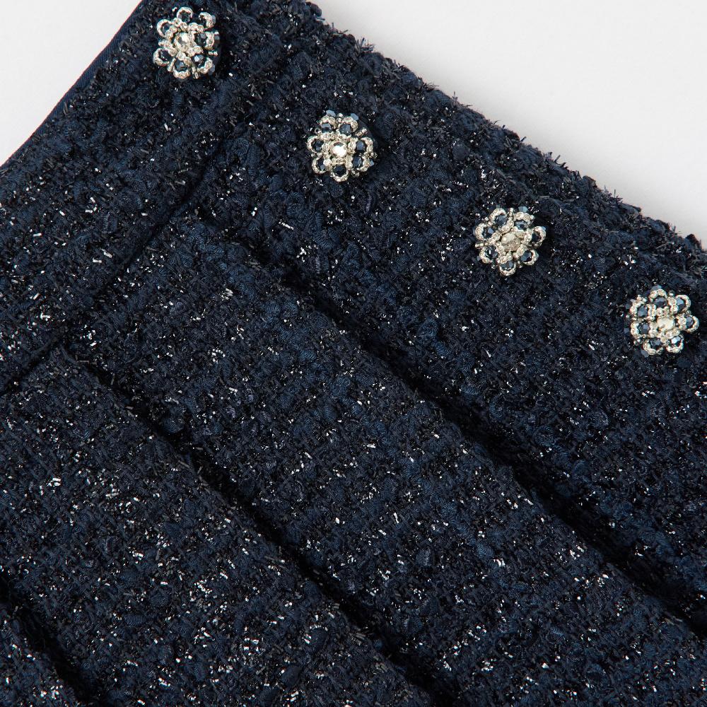 Self Portrait Navy Boucle Pleated Skirt KIDS