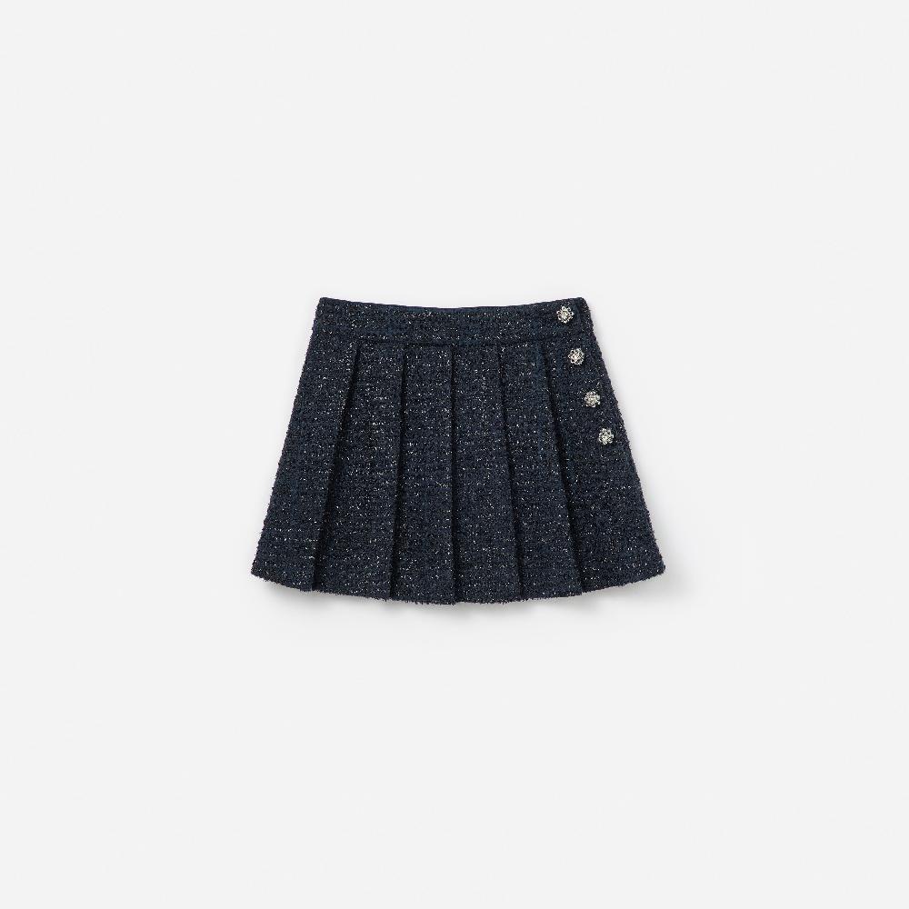 self portrait Navy Boucle Pleated Skirt KIDS