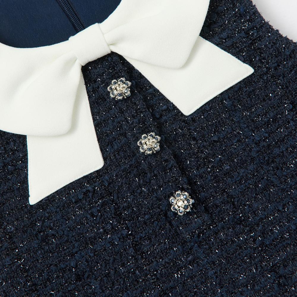 Self Portrait Navy Boucle Sleeveless Dress KIDS