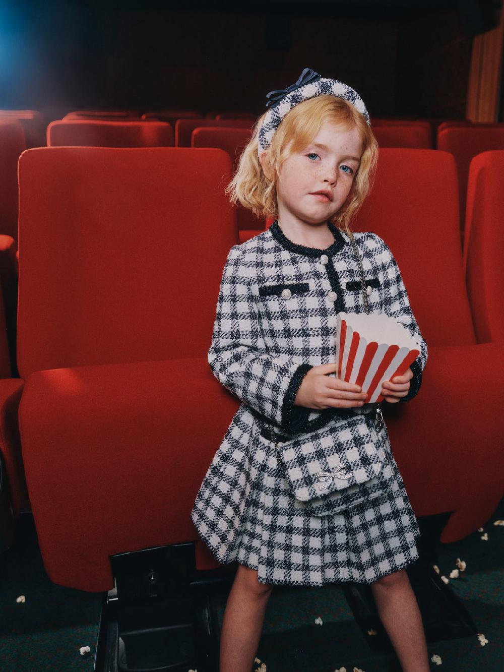 Self Portrait Navy Check Boucle Headband KIDS