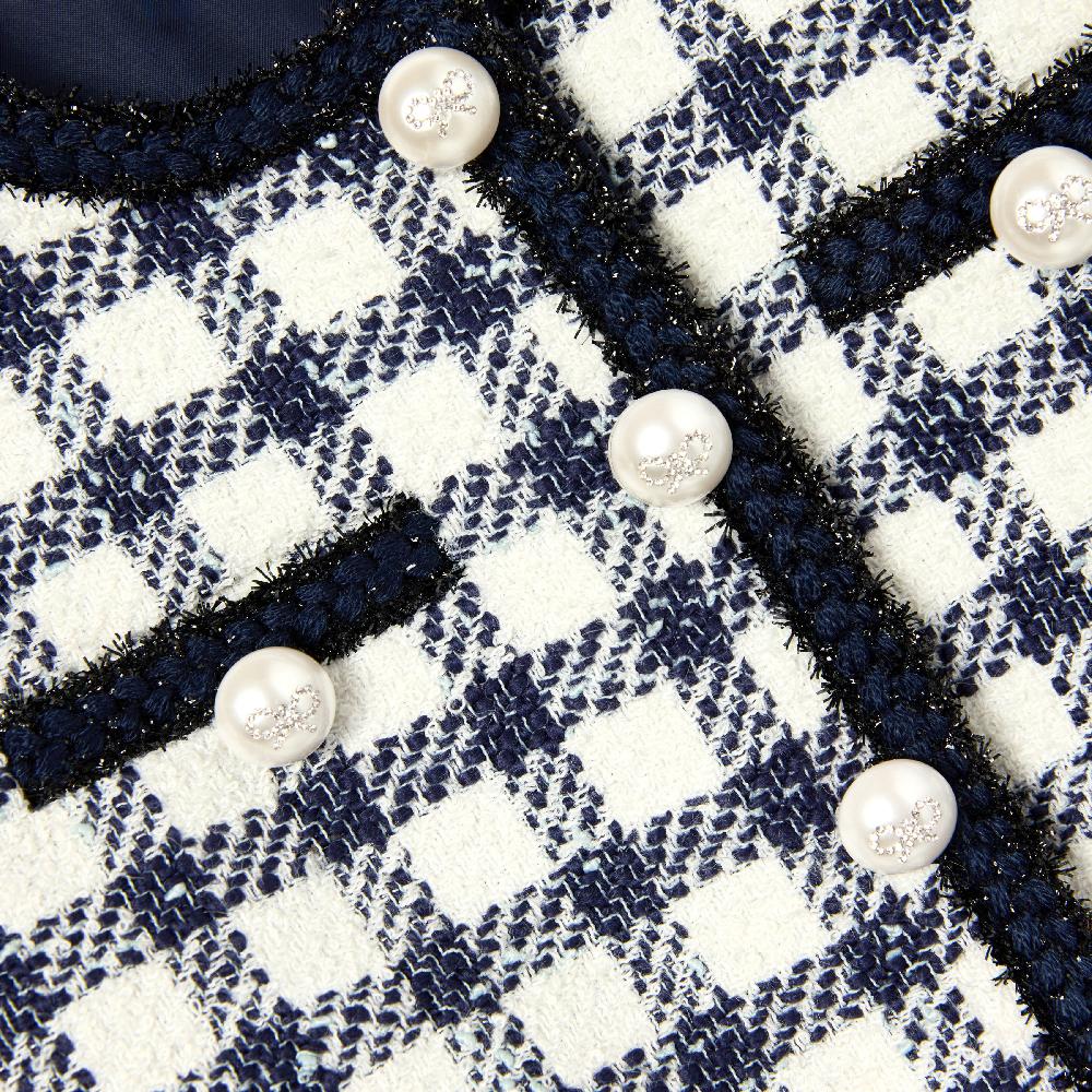 Self Portrait Navy Check Boucle Jacket KIDS
