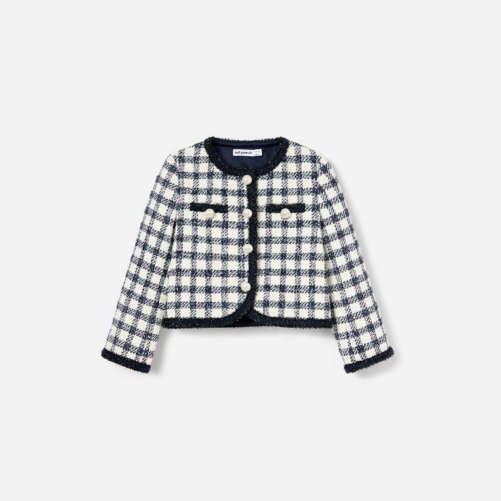 self portrait Navy Check Boucle Jacket KIDS