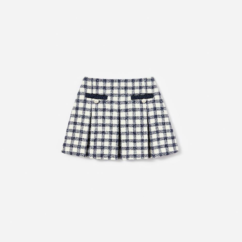 self portrait Navy Check Boucle Skirt KIDS