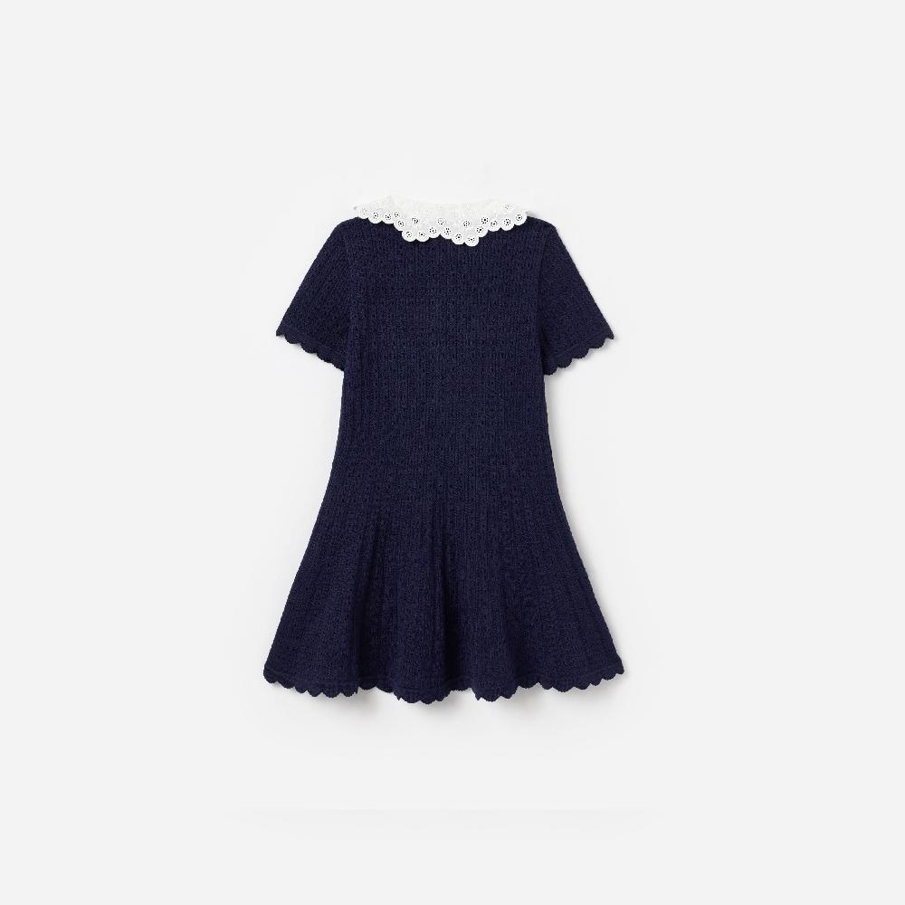 Self Portrait Navy Contrast Collar Knit Dress KIDS