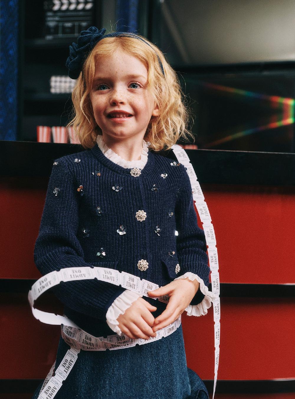 Self Portrait Navy Embellished Cardigan KIDS