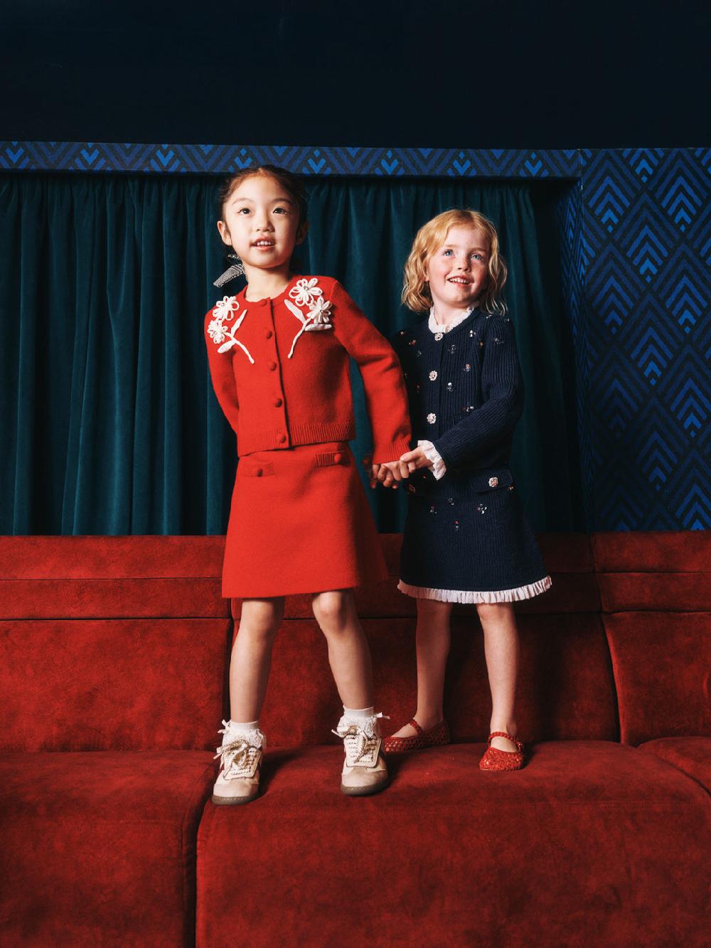 Self Portrait Navy Embellished Knit Skirt KIDS