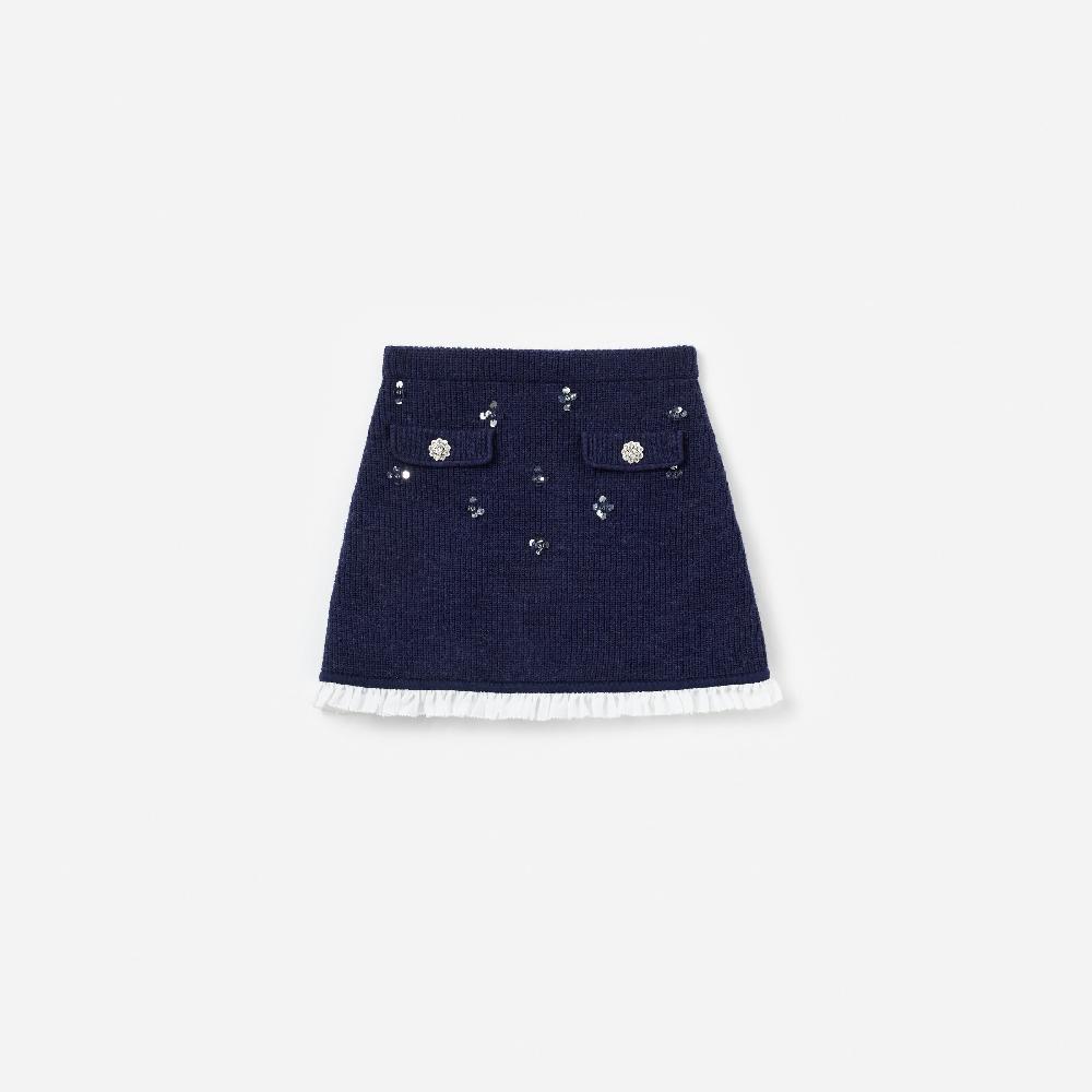 self portrait Navy Embellished Knit Skirt KIDS