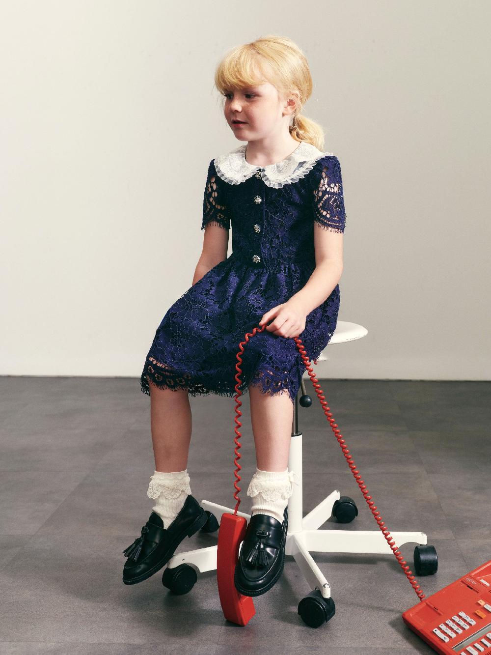 Self Portrait Navy Floral Lace Dress KIDS