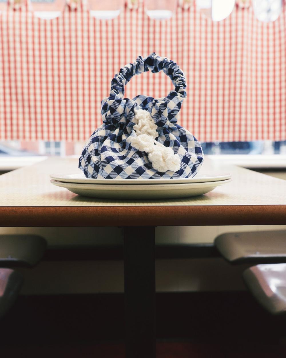 Self Portrait Navy Gingham Taffeta Bag KIDS