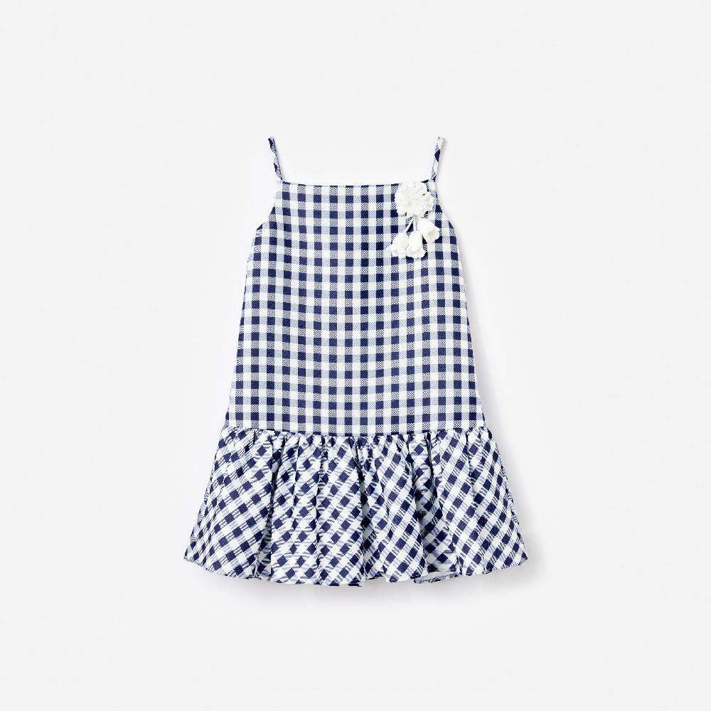 self portrait Navy Gingham Taffeta Dress KIDS