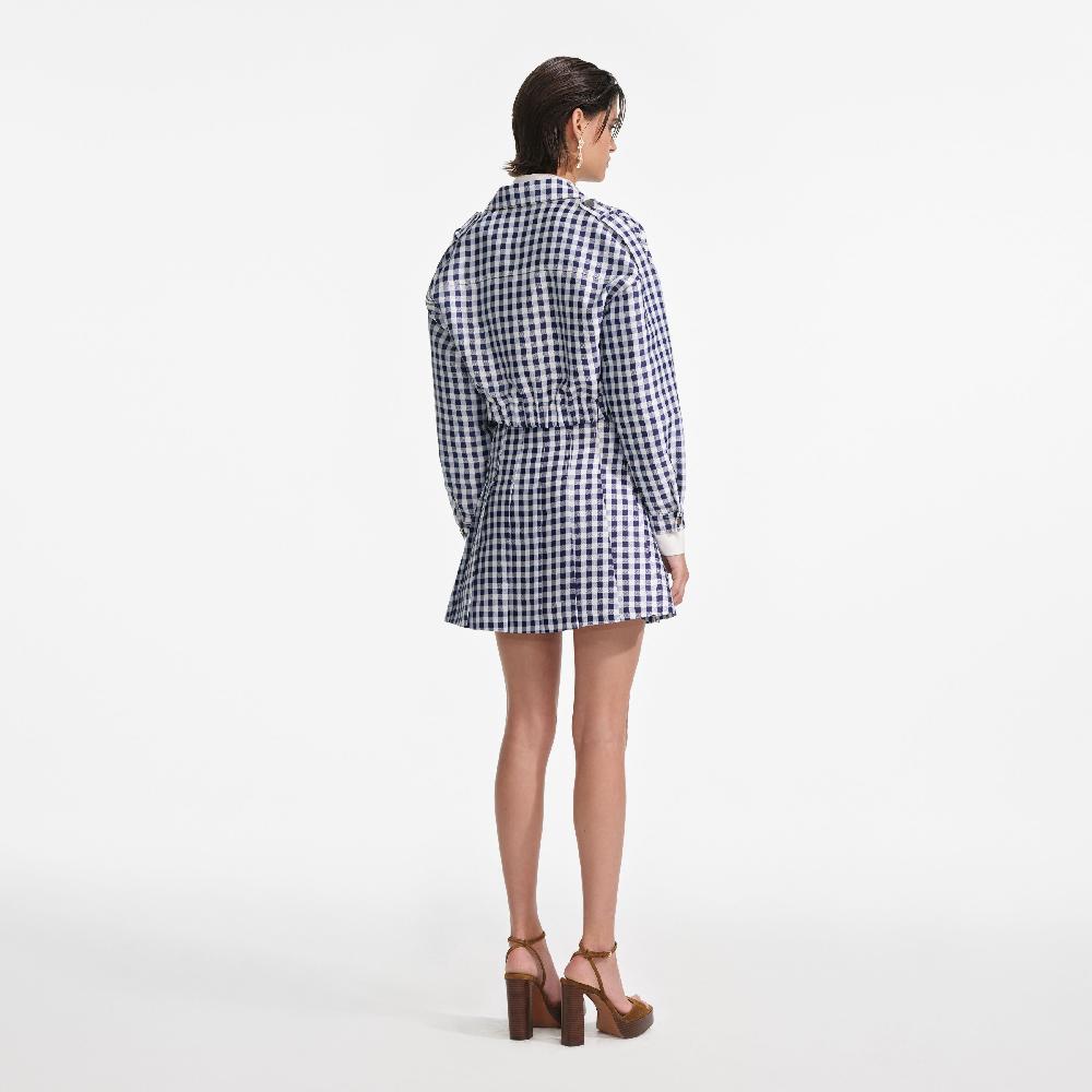 Self Portrait Navy Gingham Taffeta Jacket CLOTHING