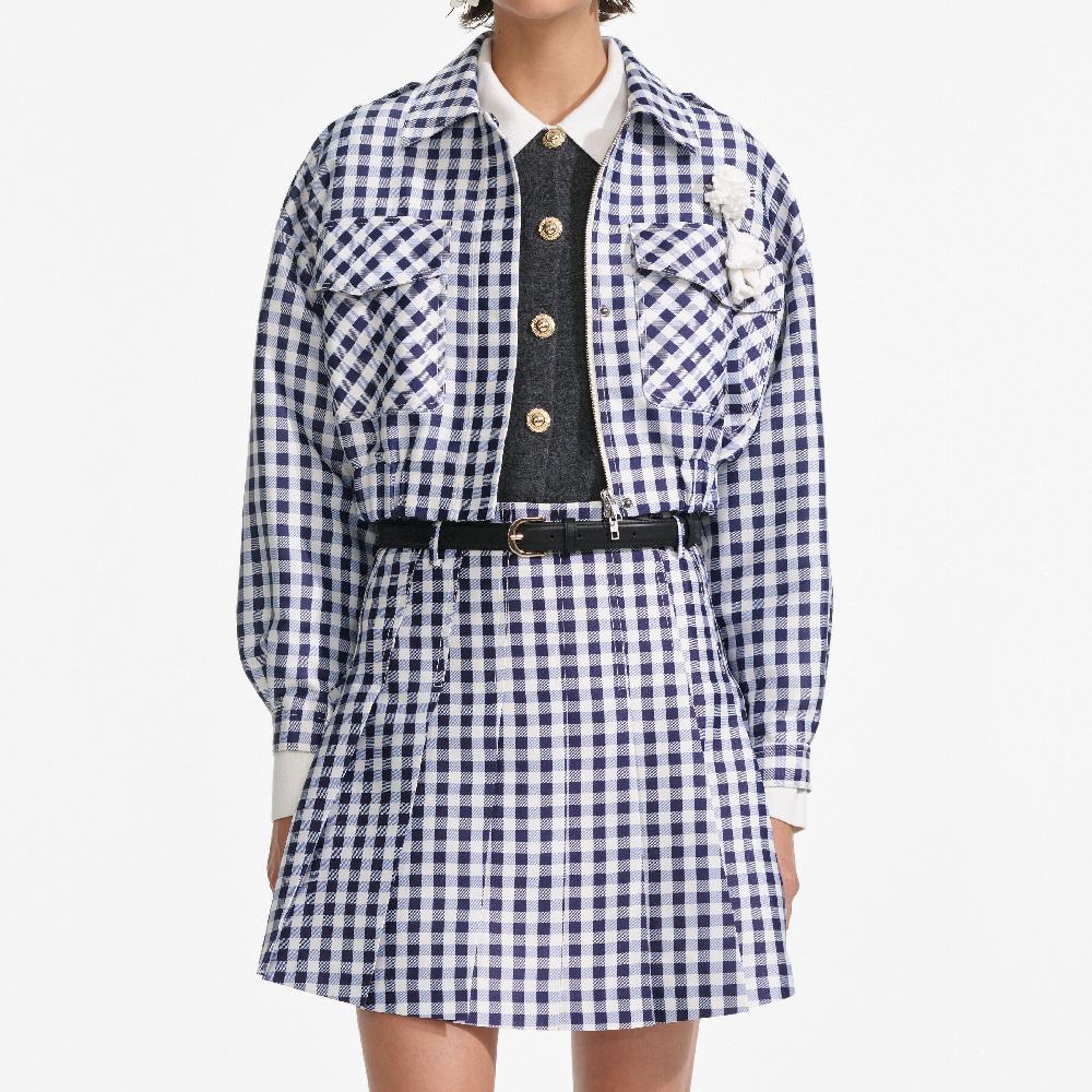 Self Portrait Navy Gingham Taffeta Jacket CLOTHING