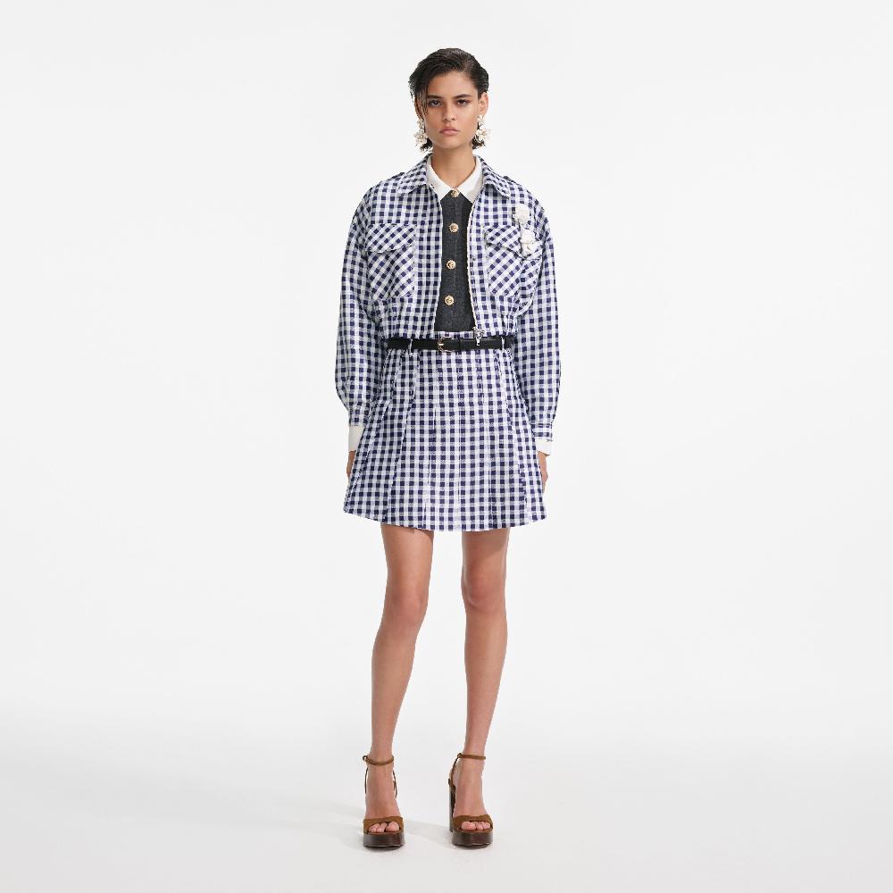 self portrait Navy Gingham Taffeta Jacket CLOTHING