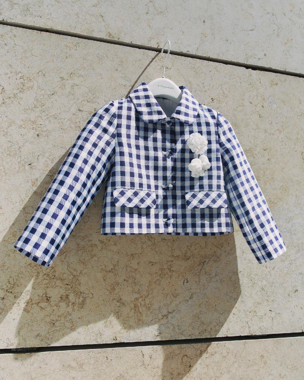 Self Portrait Navy Gingham Taffeta Jacket KIDS