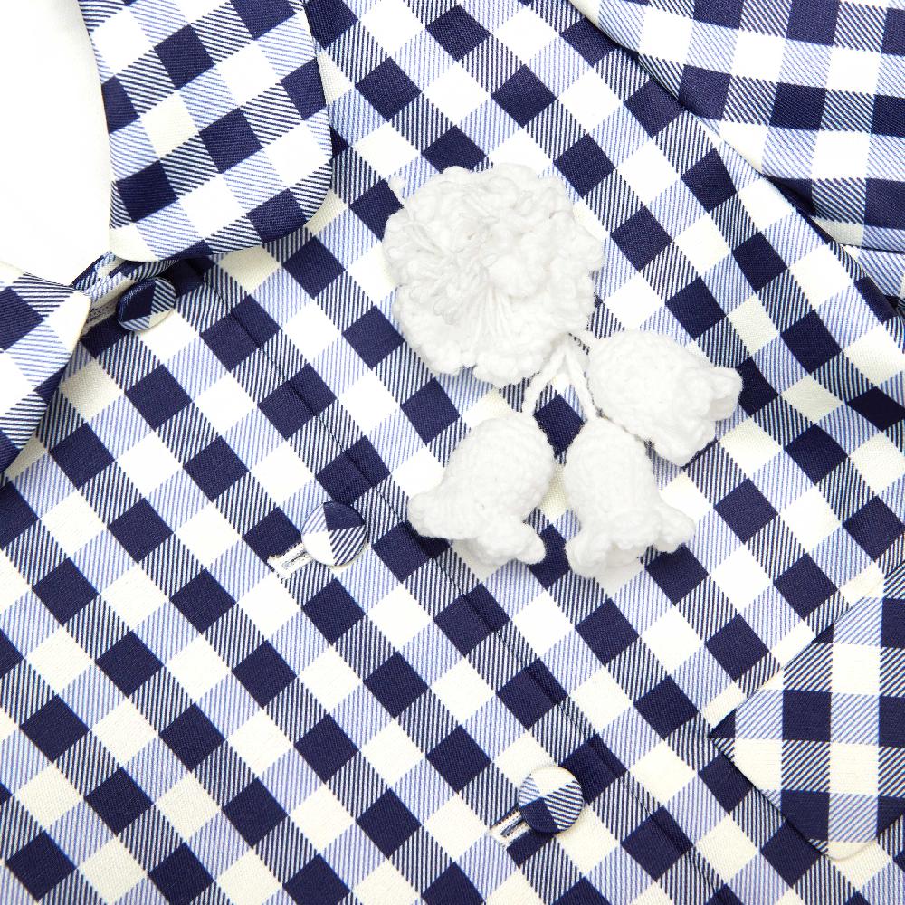 Self Portrait Navy Gingham Taffeta Jacket KIDS