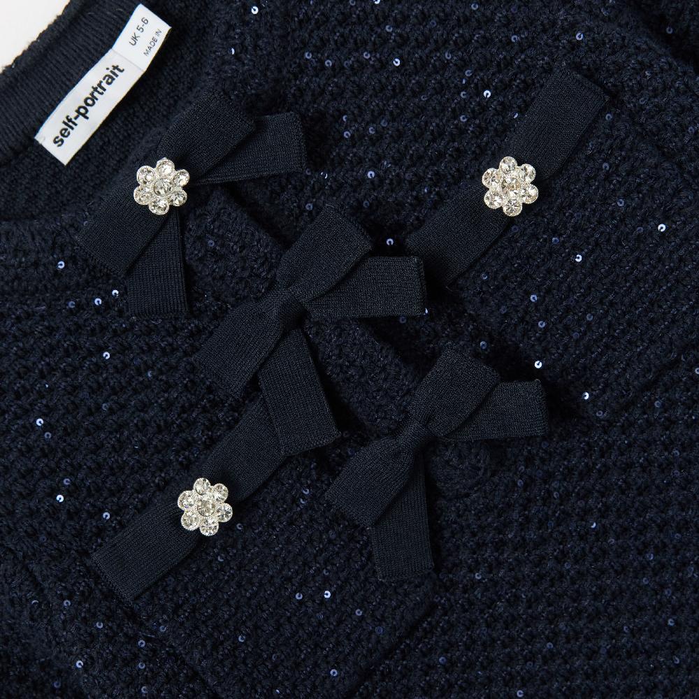 Self Portrait Navy Knit Long Sleeve Dress KIDS