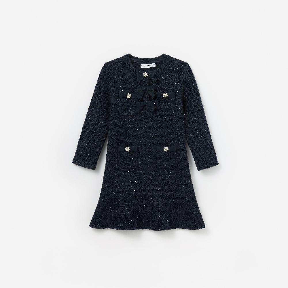 self portrait Navy Knit Long Sleeve Dress KIDS