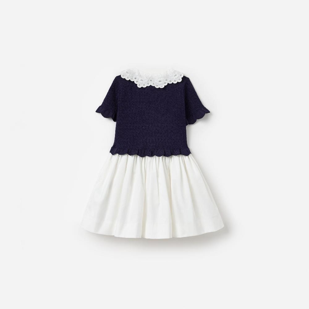 Self Portrait Navy Knit Pleated Dress KIDS