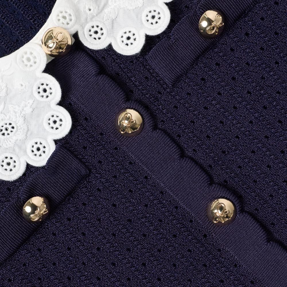 Self Portrait Navy Knit Pleated Dress KIDS