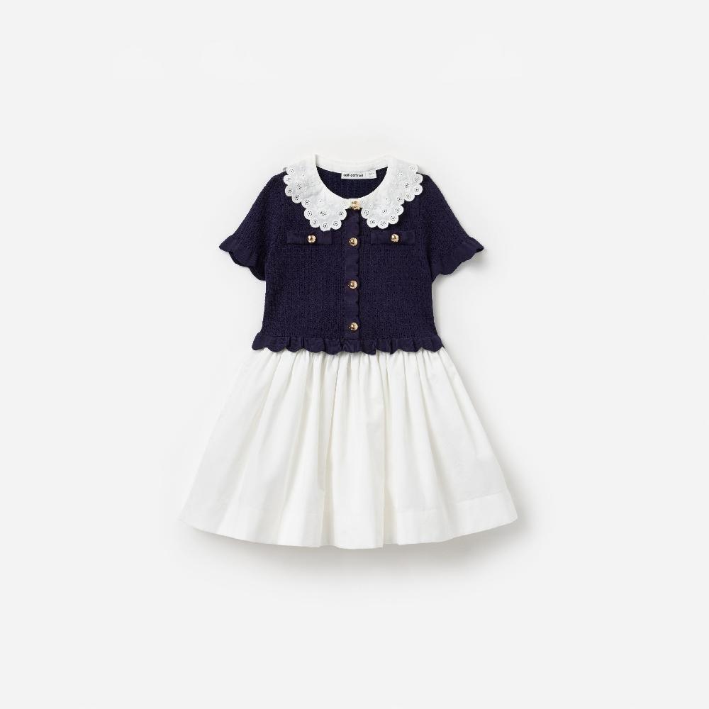 self portrait Navy Knit Pleated Dress KIDS
