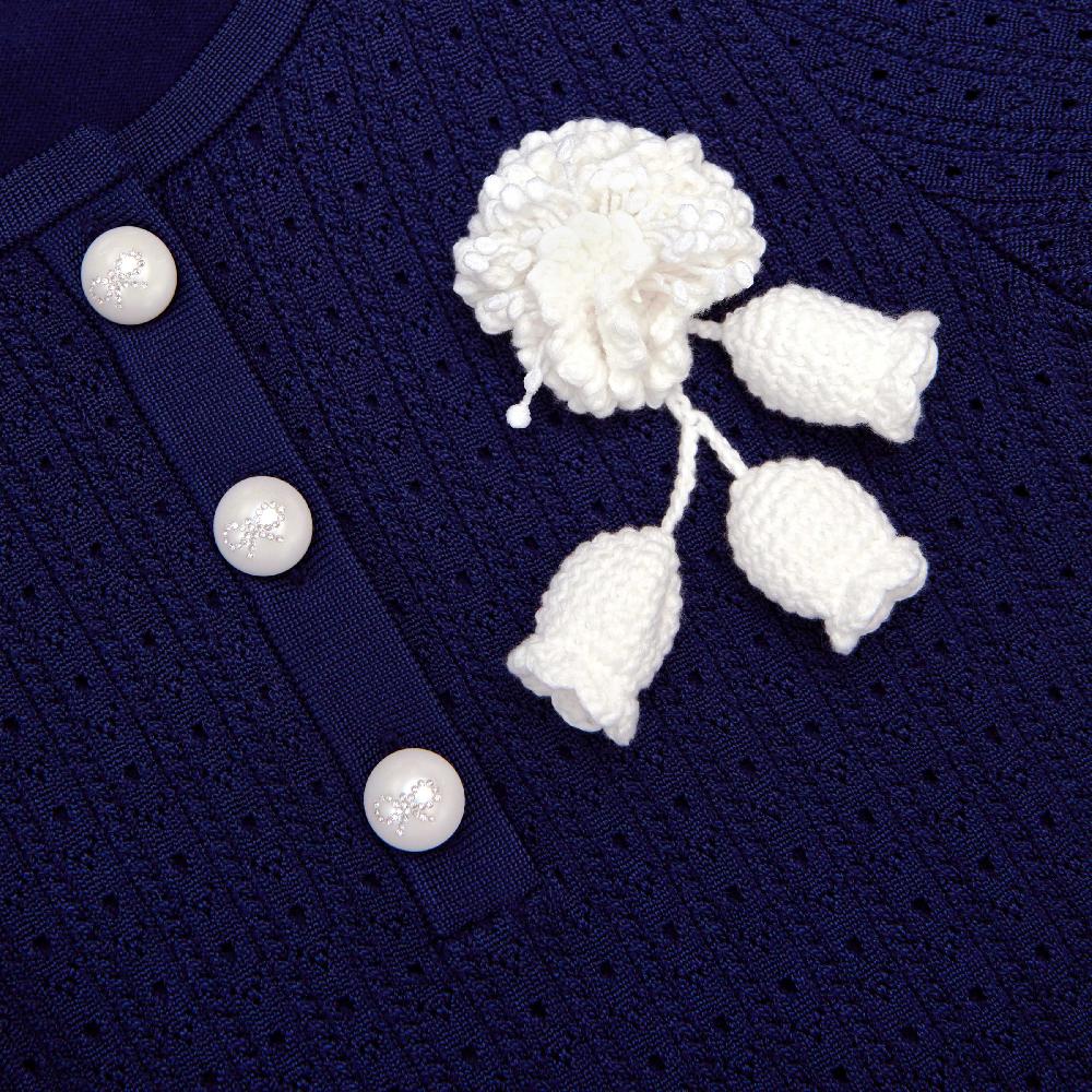 Self Portrait Navy Pointelle Knit Dress KIDS