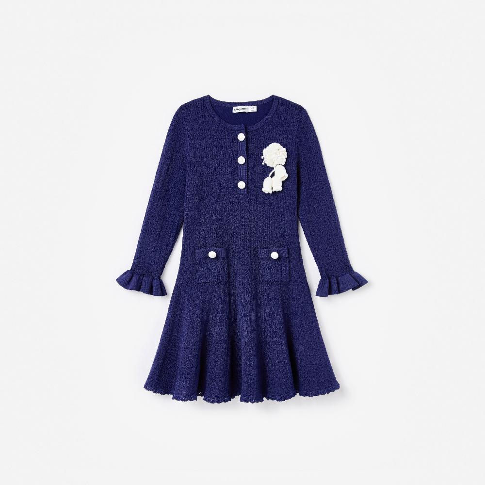 Self Portrait Navy Pointelle Knit Dress KIDS