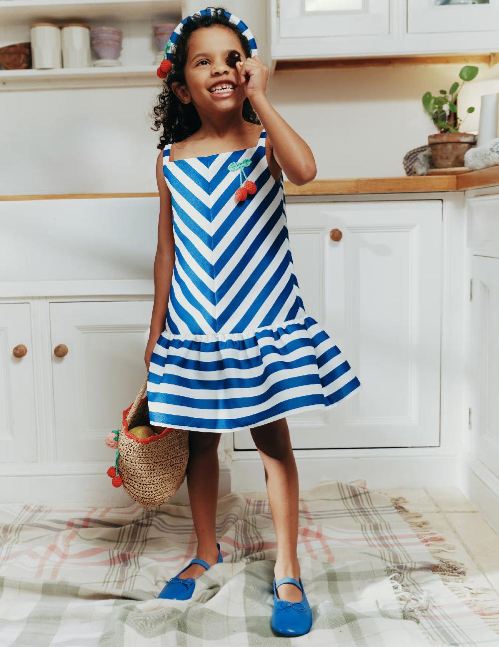 Self Portrait Navy Stripe Cherry Motif Dress KIDS