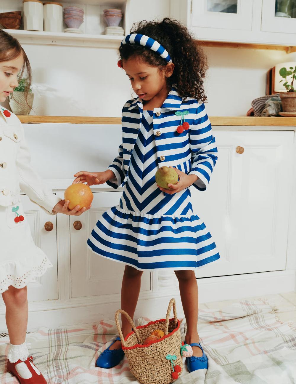 Self Portrait Navy Stripe Cherry Motif Jacket KIDS