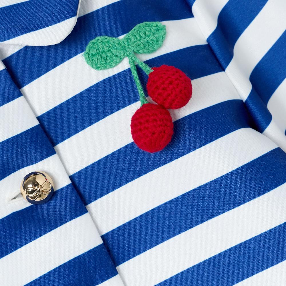 Self Portrait Navy Stripe Cherry Motif Jacket KIDS