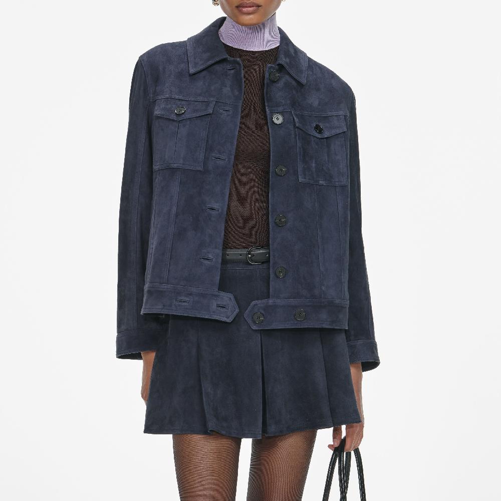 Self Portrait Navy Suede Jacket CLOTHING