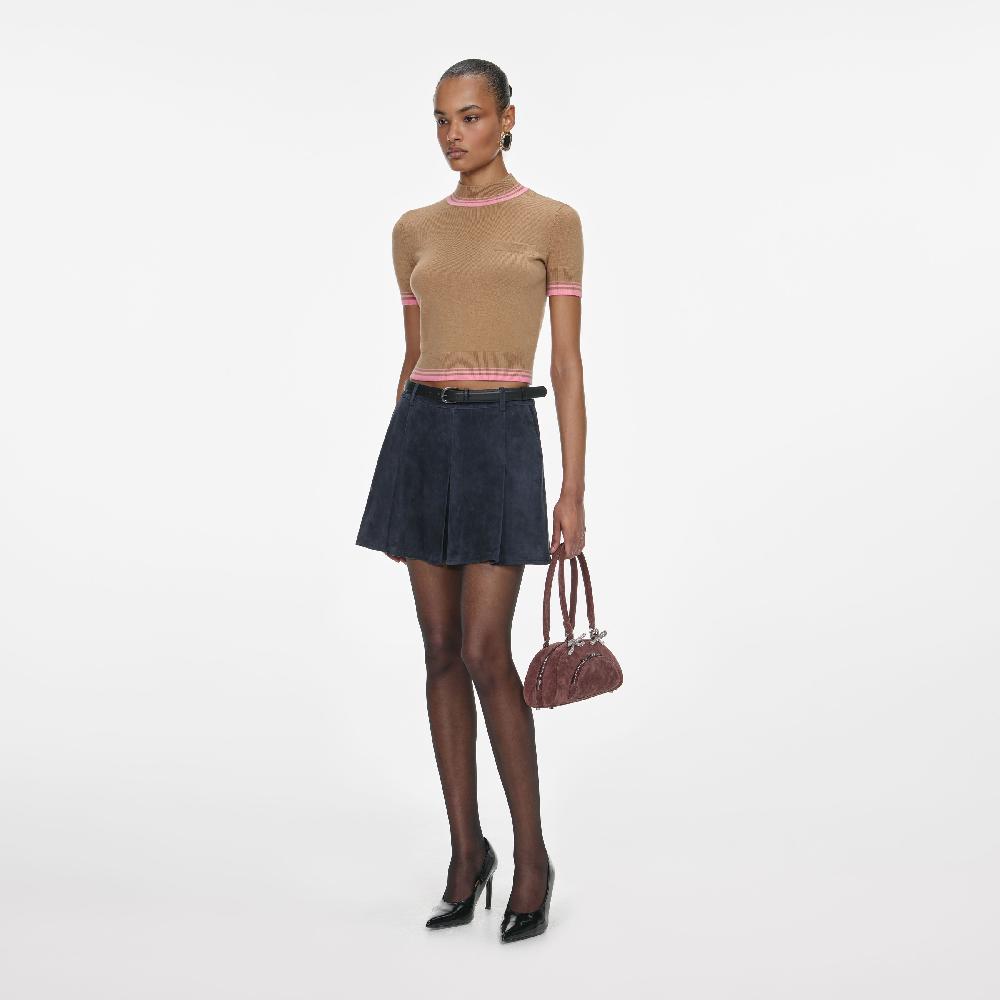Self Portrait Navy Suede Mini Skirt CLOTHING