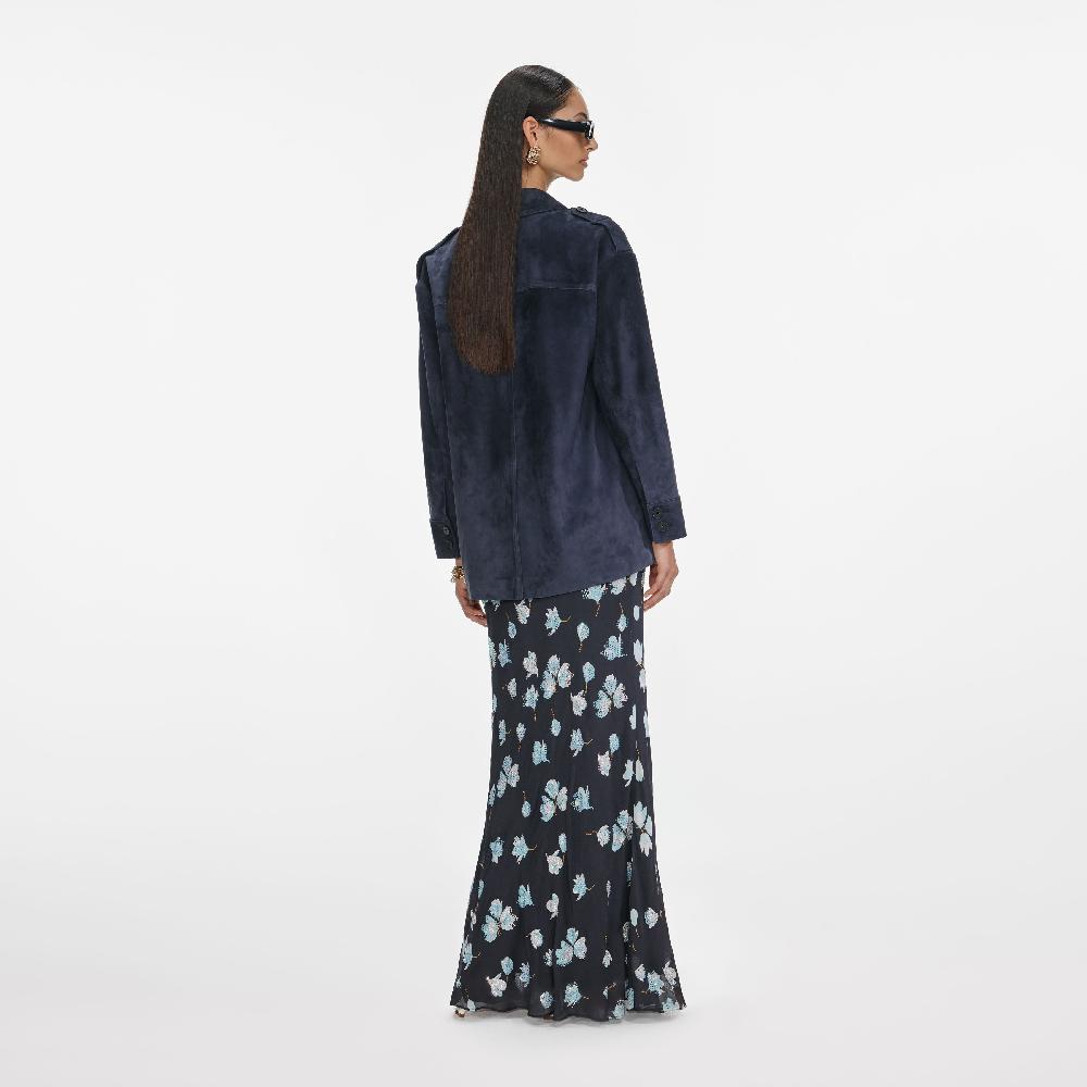 Self Portrait Navy Suede Oversized Jacket CLOTHING