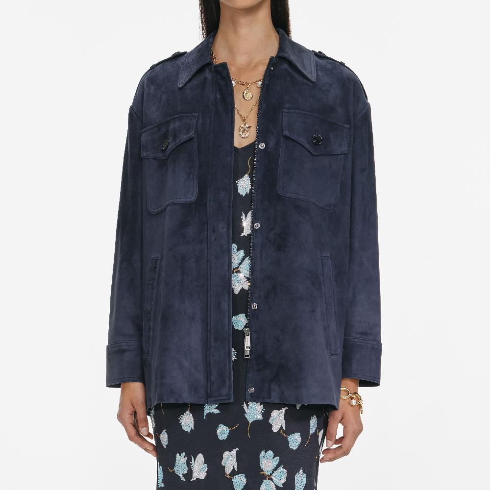 Self Portrait Navy Suede Oversized Jacket CLOTHING