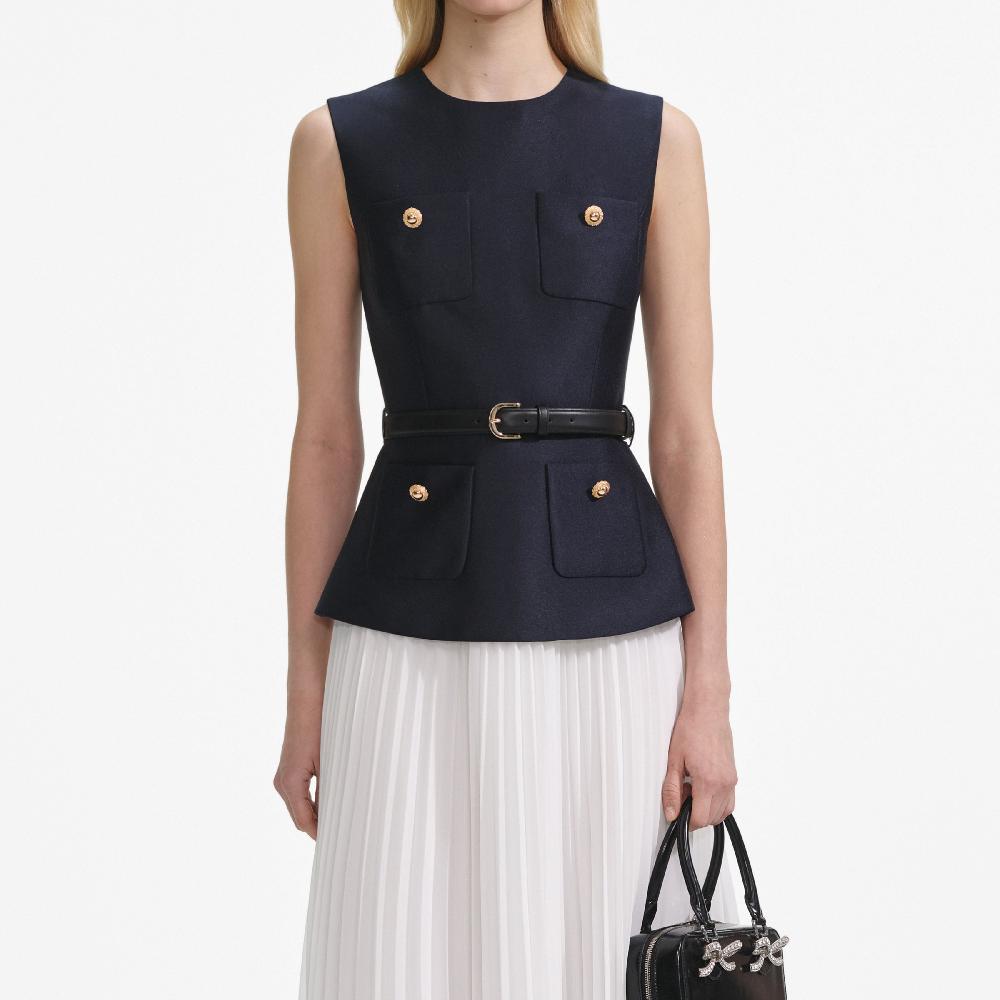 Self Portrait Navy Taffeta Midi Dress CLOTHING