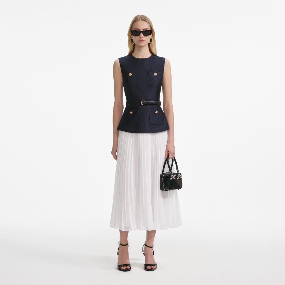 self portrait Navy Taffeta Midi Dress CLOTHING