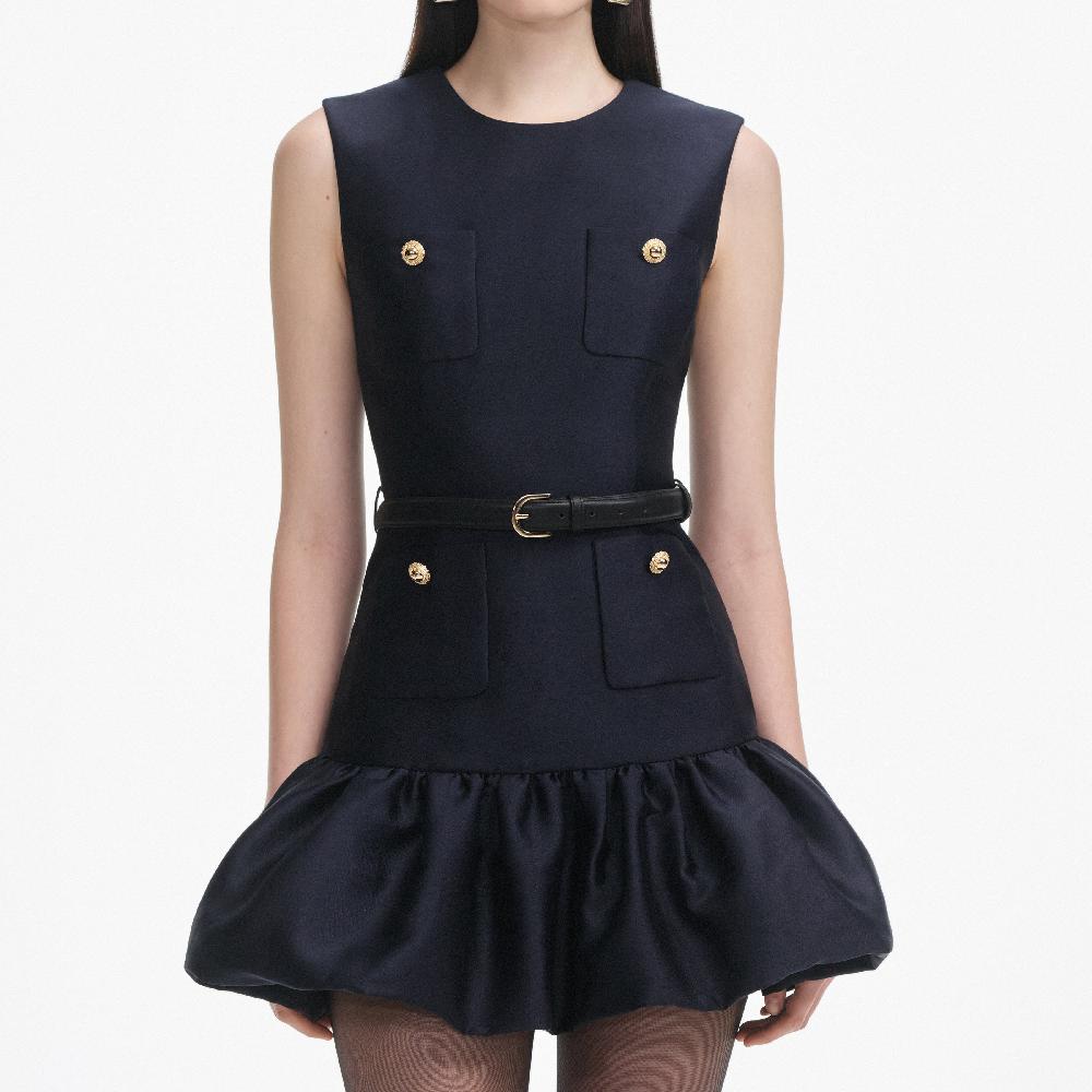 Self Portrait Navy Taffeta Mini Dress CLOTHING