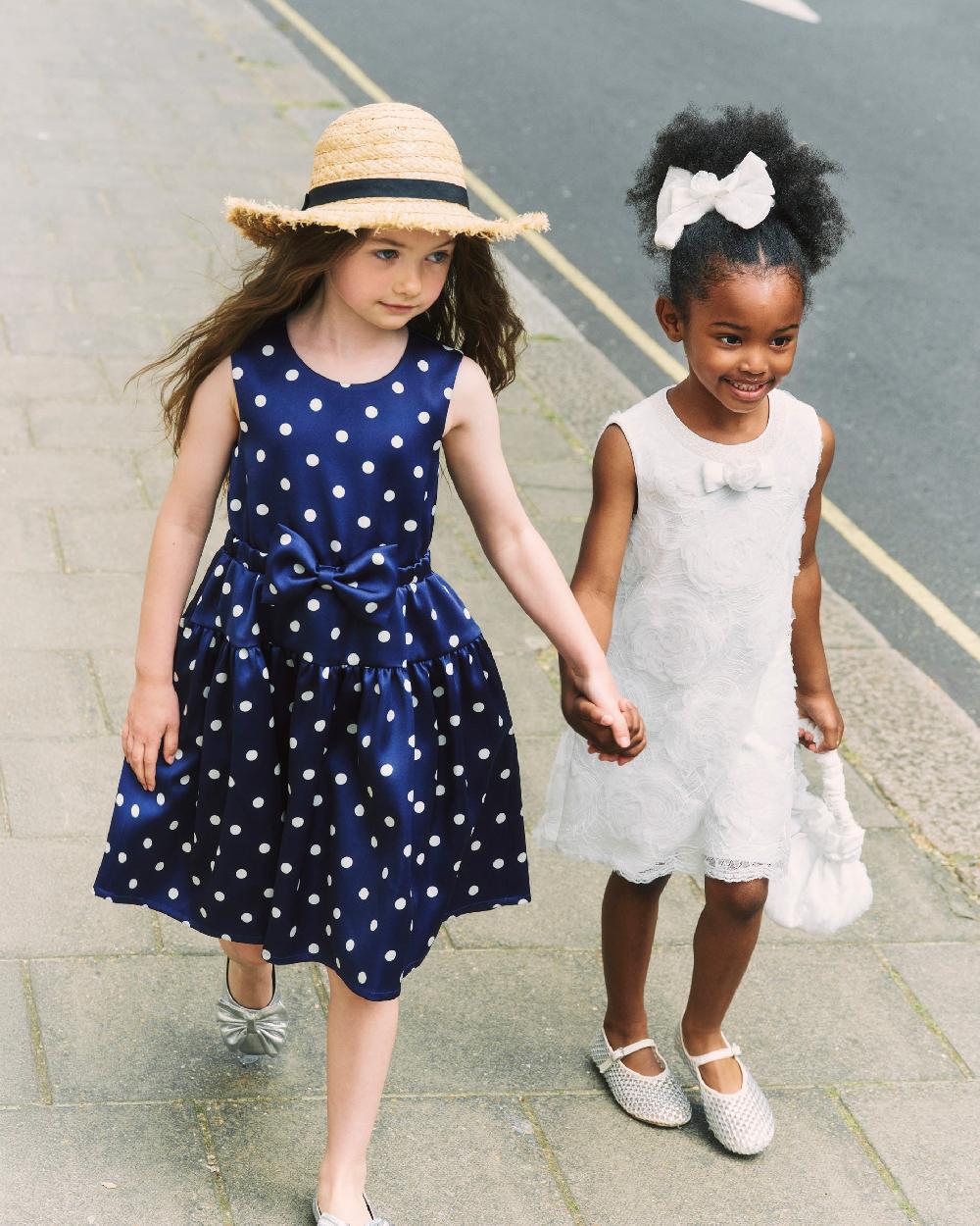 Self Portrait Navy Taffeta Polka Dot Dress KIDS
