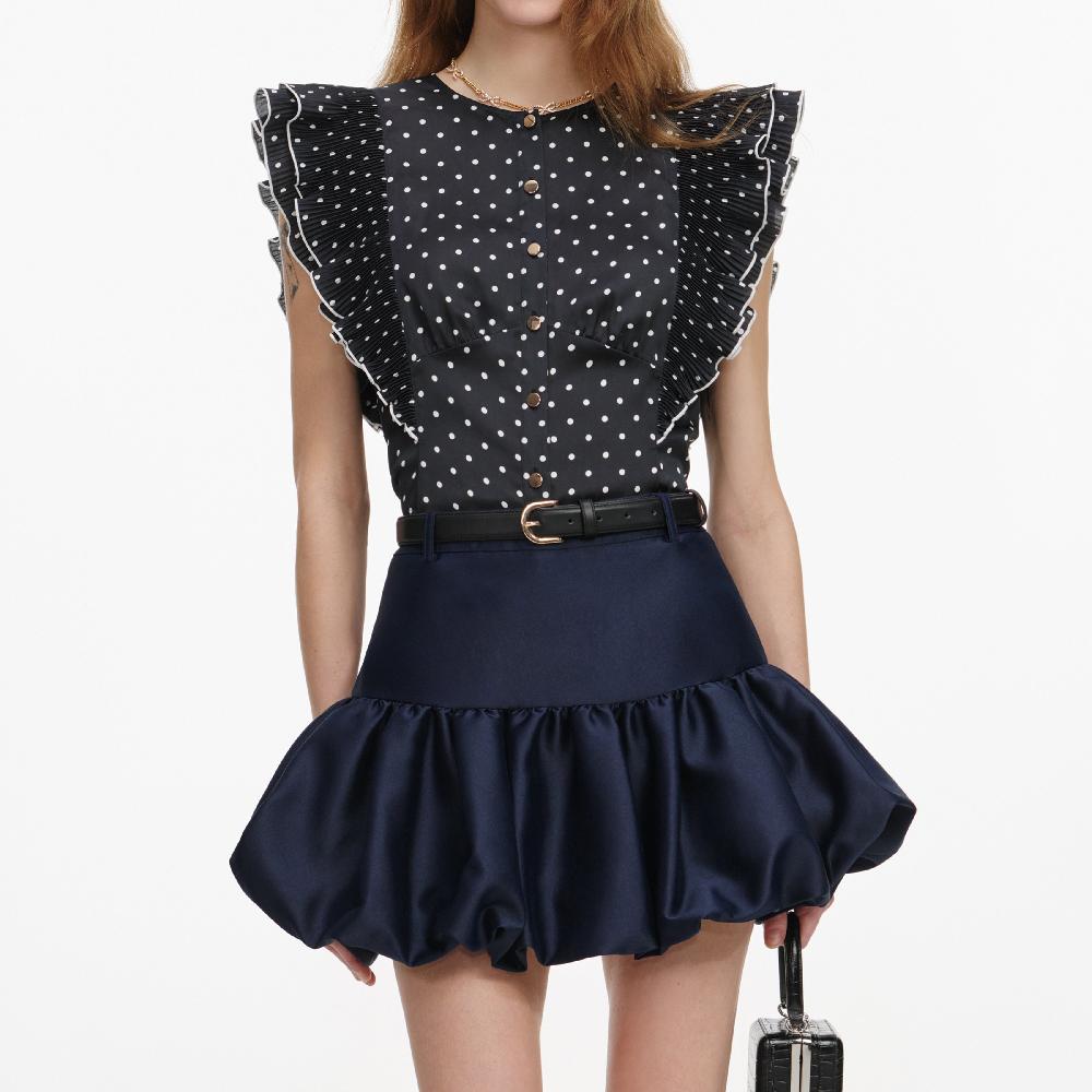 Self Portrait Navy Taffeta Skirt CLOTHING