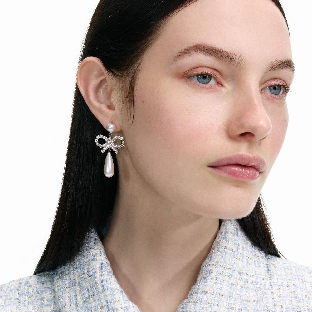 Self Portrait Pearl Bow Droplet Earrings JEWELLERY