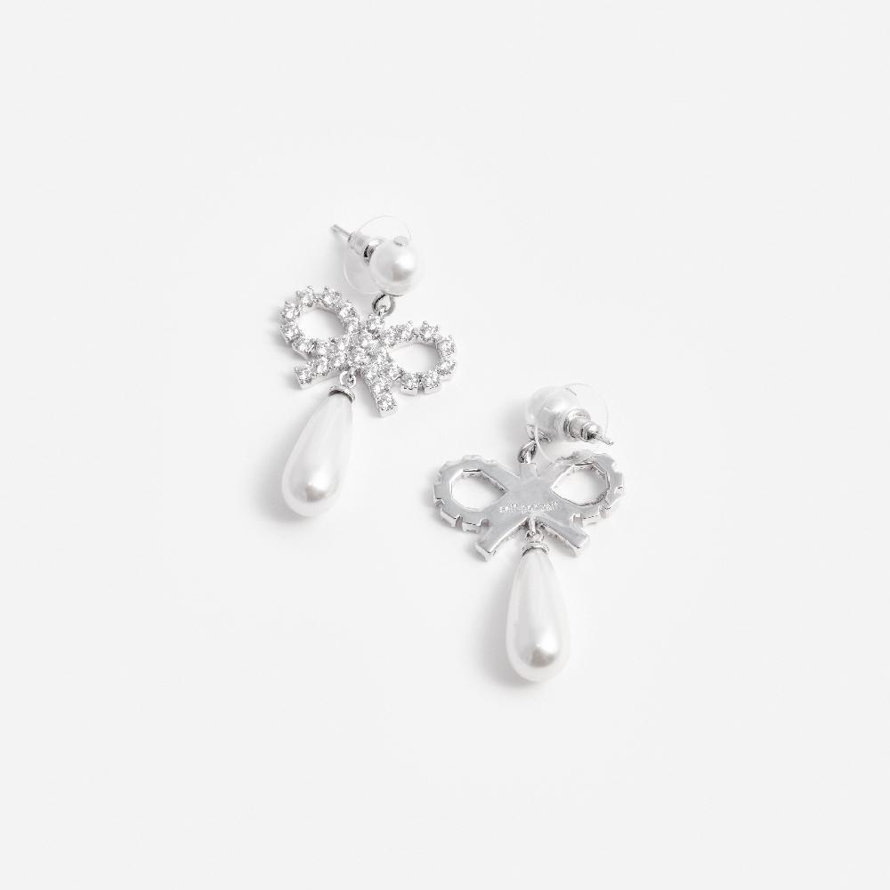 Self Portrait Pearl Bow Droplet Earrings JEWELLERY