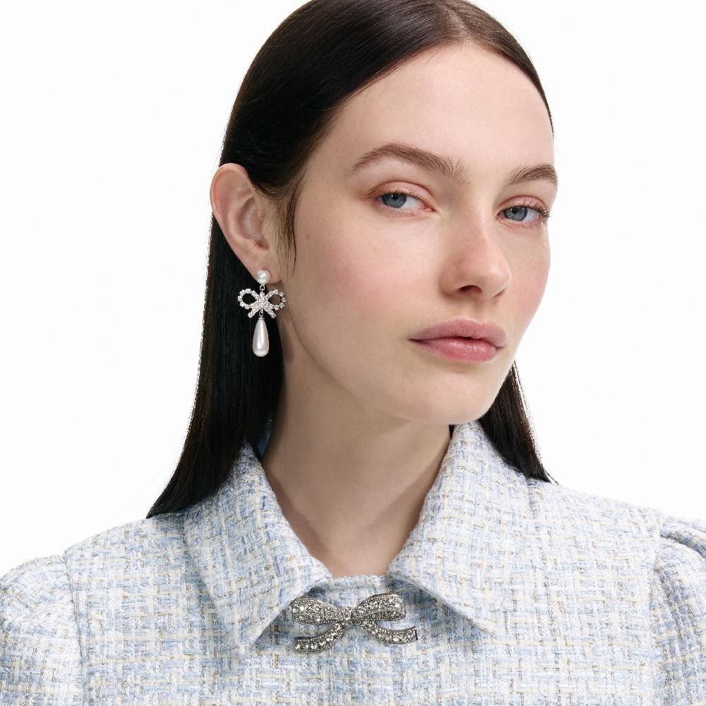 Self Portrait Pearl Bow Droplet Earrings JEWELLERY
