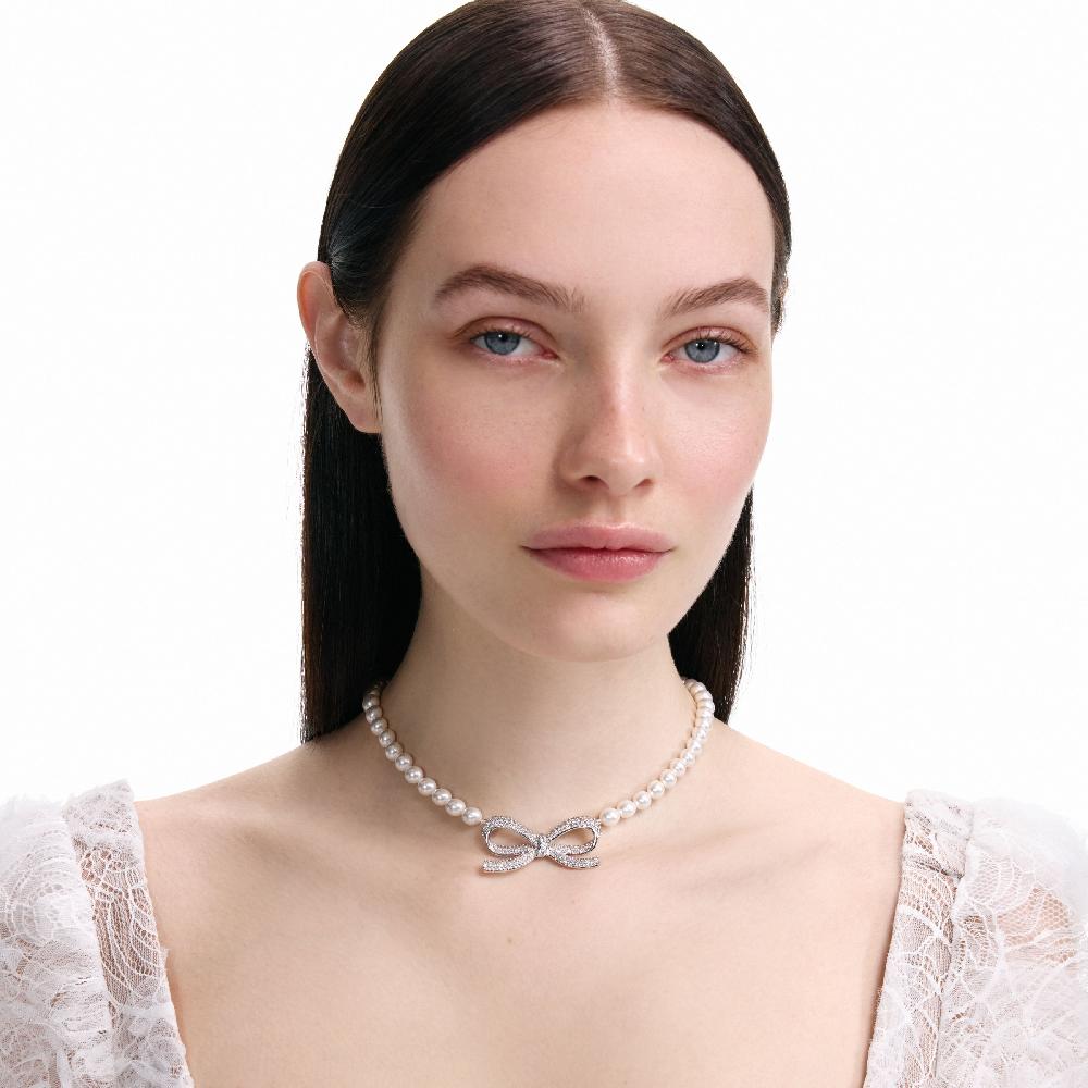 Self Portrait Pearl Bow Necklace JEWELLERY