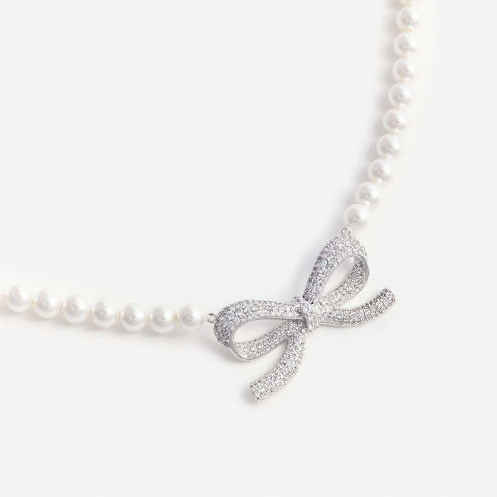 Self Portrait Pearl Bow Necklace JEWELLERY