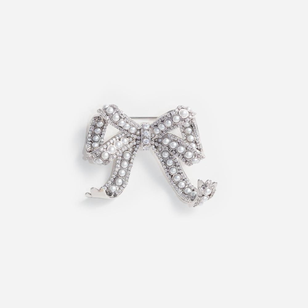 self portrait Pearl Crystal Bow Brooch JEWELLERY