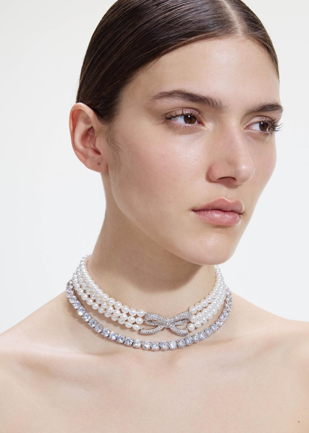 Self Portrait Pearl Crystal Bow Choker JEWELLERY