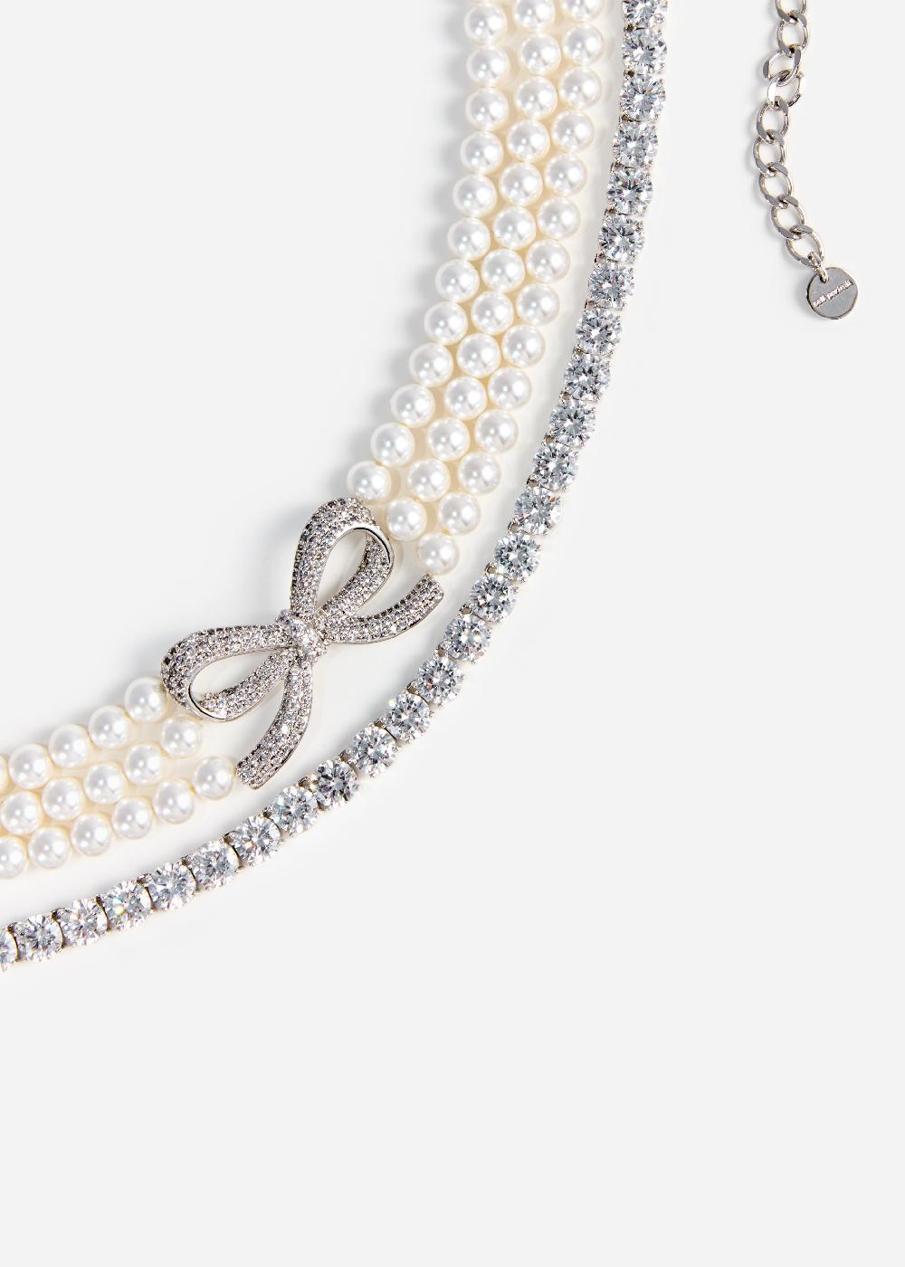 Self Portrait Pearl Crystal Bow Choker JEWELLERY