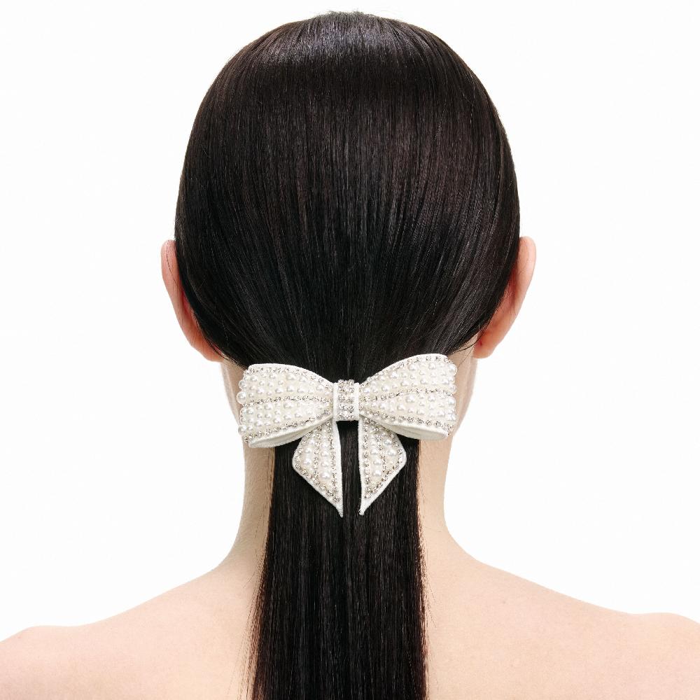 Self Portrait Pearl Crystal Bow Hairclip JEWELLERY