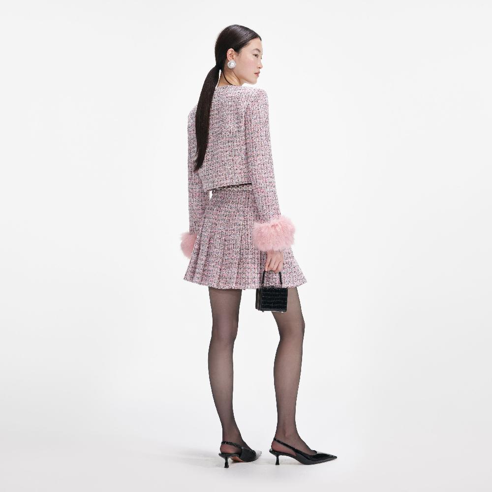 Self Portrait Pink Boucle Fur Cuff Jacket CLOTHING